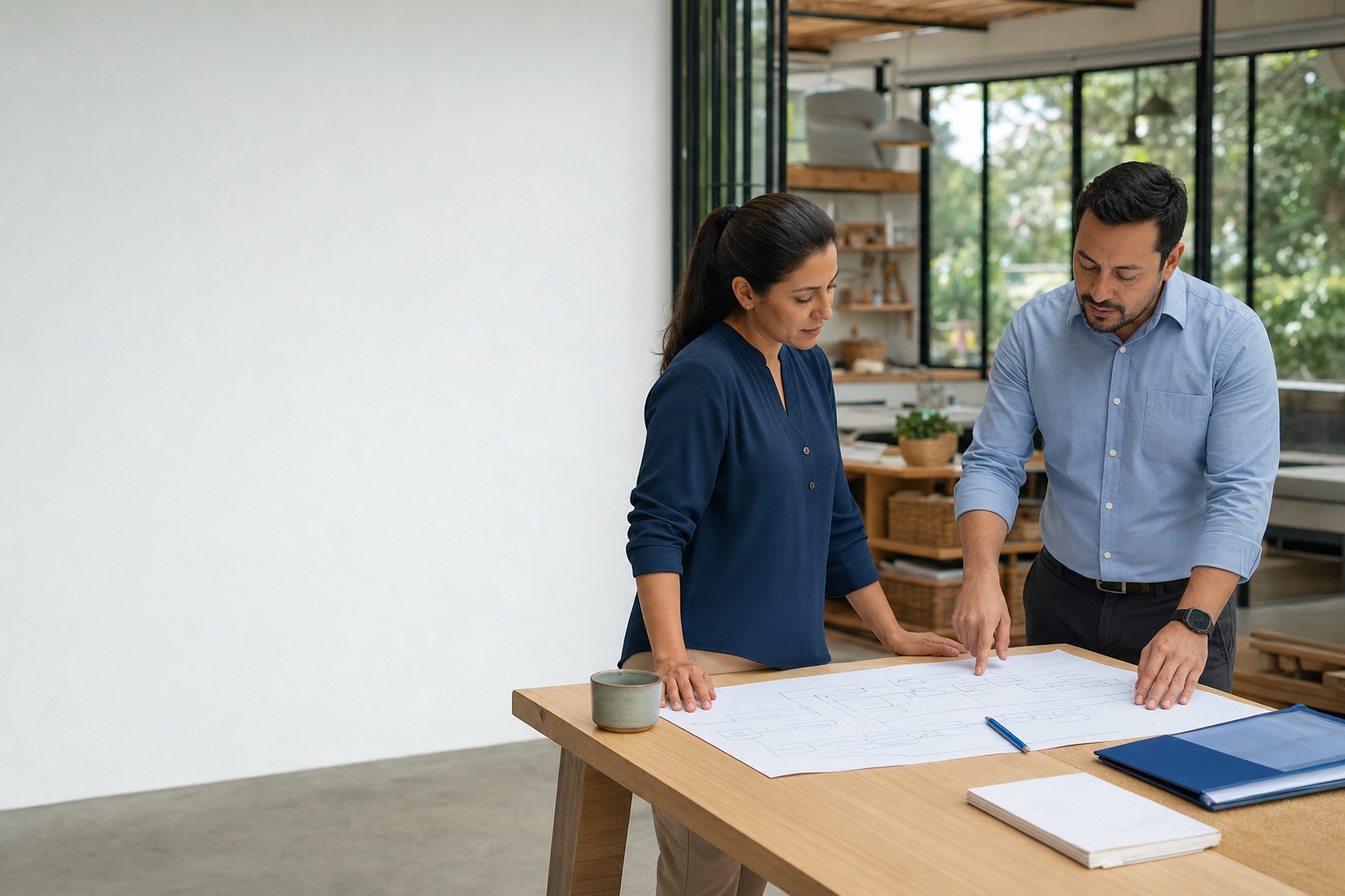 Dos profesionales revisan el mapa de un proceso de negocio